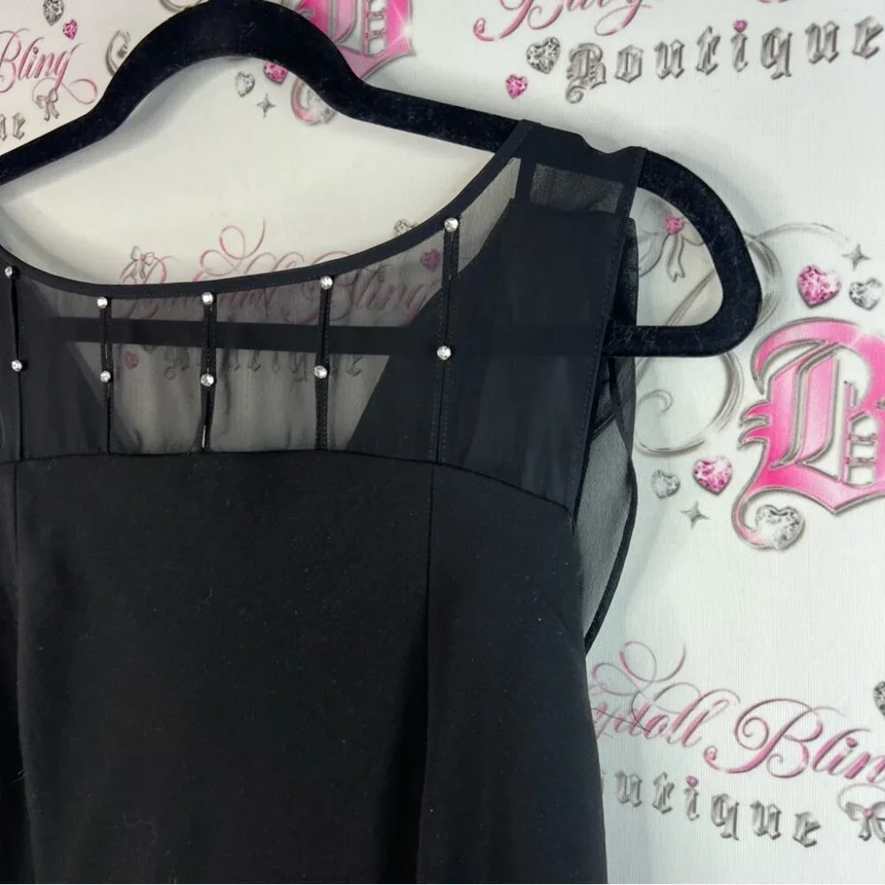 Cleocleo petite dress rhinestone bling cowl neck swoop Black Dress silver detail